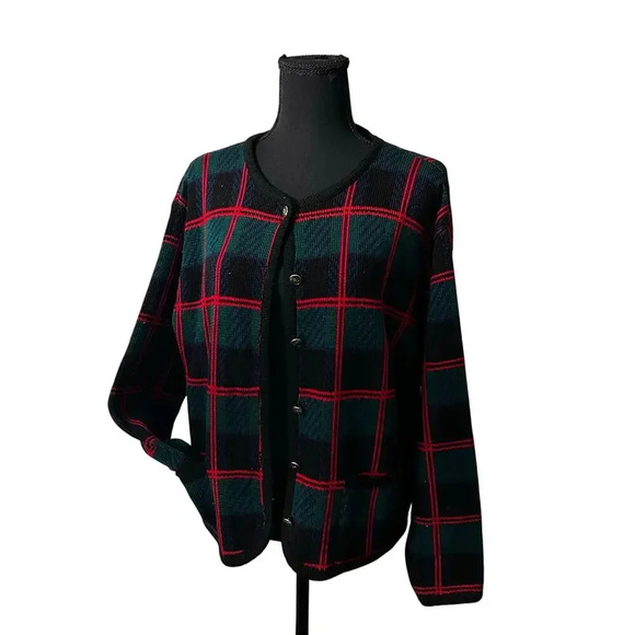 Vintage Plaid Button Front Cardigan Sweater Tally Ho Women’s XL - Picture 1 of 9
